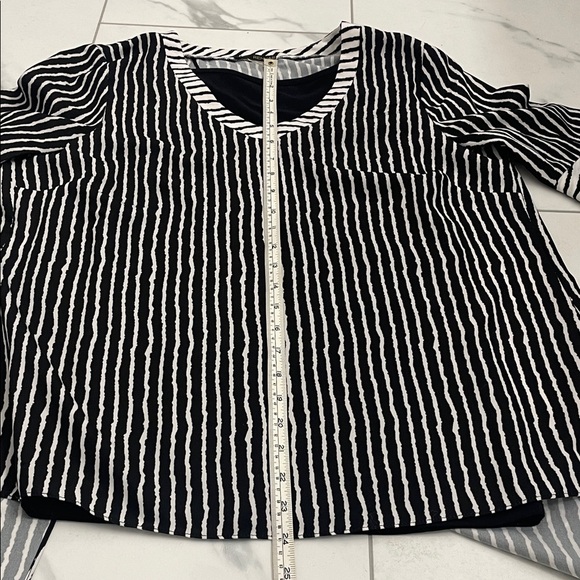 Renuar Black/White Striped Blouse with Tank Top Open Back 3 Layer 3/4 Sleeve SzS - Picture 11 of 12